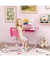 Qaba Kids Desk and Chair Set with Tilt Desktop, Storage Drawer,