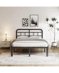 Slickblue Heavy-Duty Black Metal Platform Bed Frame with Headboard for Strong Support Style