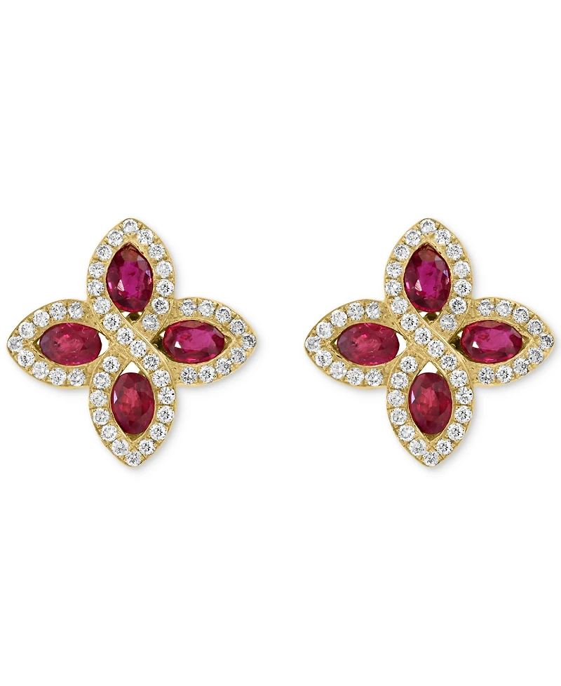 Effy Ruby (1-7/8 ct. t.w.) & Diamond (1/2 ct. t.w.) Flower Stud Earrings in 14k Gold