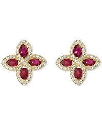 Effy Ruby (1-7/8 ct. t.w.) & Diamond (1/2 ct. t.w.) Flower Stud Earrings in 14k Gold