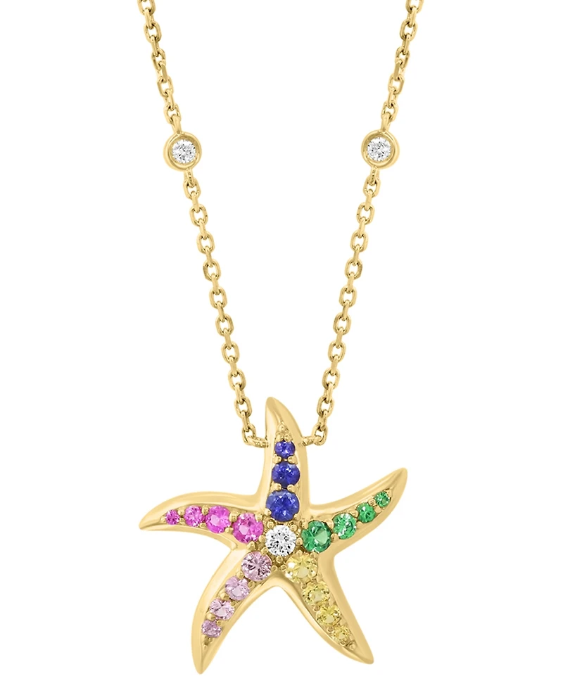 Effy Multi-Gemstone (5/8 ct. t.w.) & Diamond (1/8 ct. t.w.) Starfish Pendant Necklace in 14k Gold, 18" + 1" extender