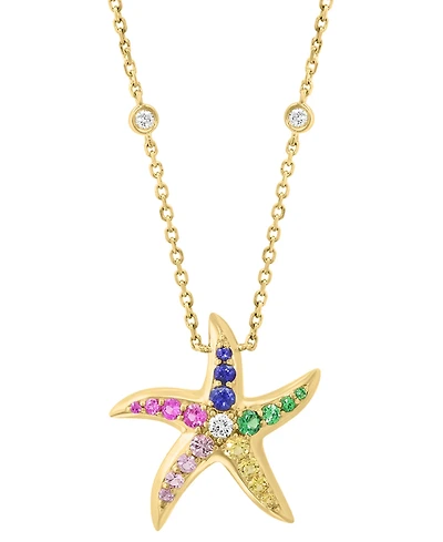 Effy Multi-Gemstone (5/8 ct. t.w.) & Diamond (1/8 ct. t.w.) Starfish Pendant Necklace in 14k Gold, 18" + 1" extender