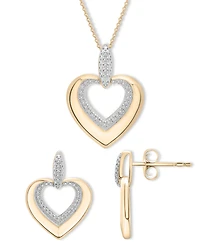 2-Pc. Set Diamond Heart Pendant Necklace & Matching Drop Earrings (1/5 ct. t.w.) in 14k Gold-Plated Sterling Silver, Exclusively at Macy's