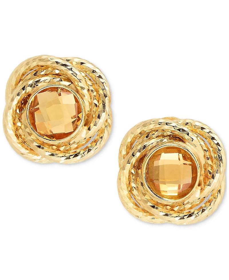 2-Pc. Set Citrine Love Knot 18" Pendant Necklace & Matching Stud Earrings (1-3/4 ct. t.w.) in 14k Gold-Plated Sterling Silver (Also in Sky Blue Topaz