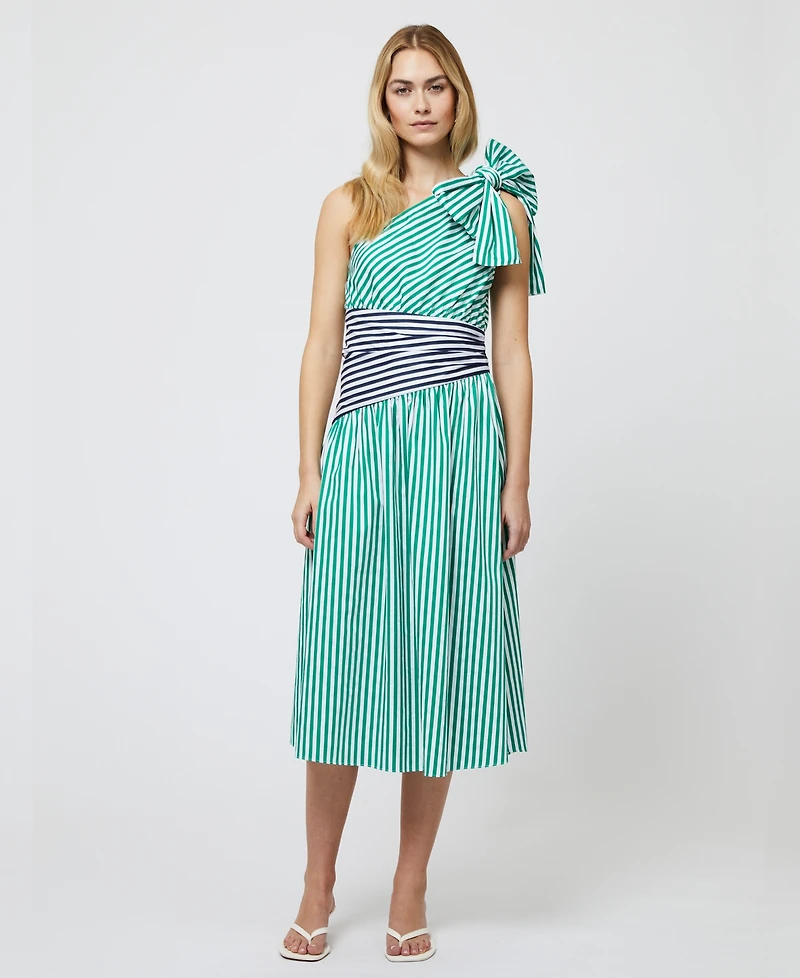 French Connection Women's Alexis Cotton One-Shoulder Striped Dress