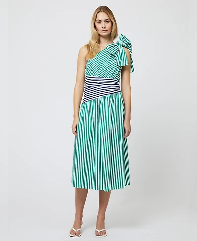 French Connection Women's Alexis Cotton One-Shoulder Striped Dress