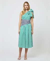 French Connection Women's Alexis Cotton One-Shoulder Striped Dress