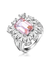 Sterling Silver White Gold Plated Cut Cubic Zirconia Cocktail Ring