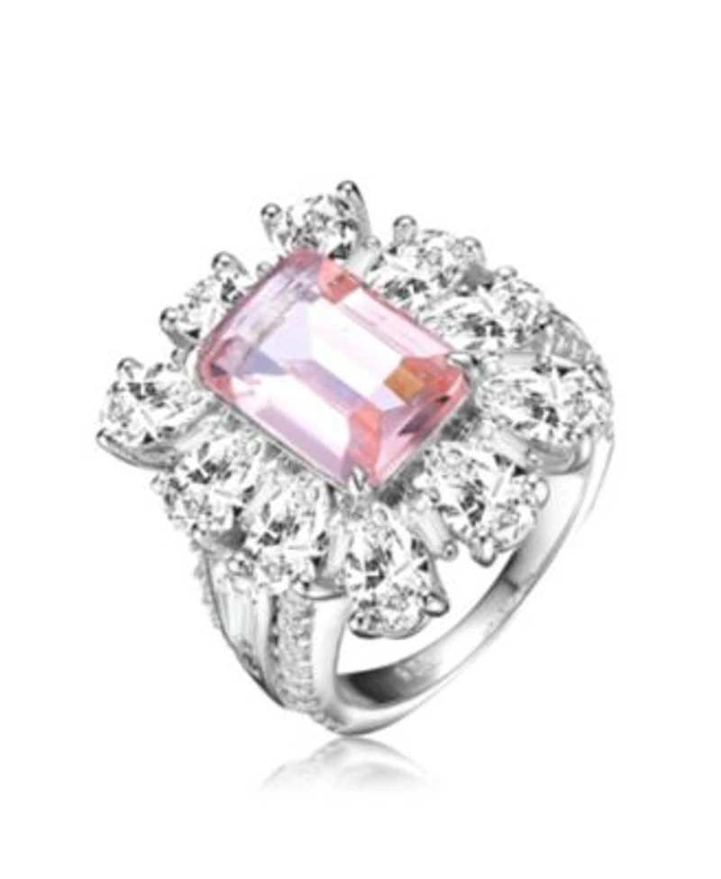 Genevive Sterling Silver White Gold Plated Colored Cubic Zirconia Cocktail Ring
