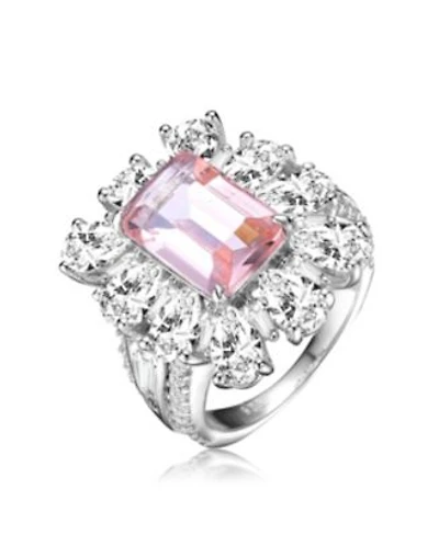Genevive Sterling Silver White Gold Plated Colored Cubic Zirconia Cocktail Ring
