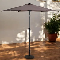 Slickblue Tan 9-Ft Patio Umbrella with Steel Pole Crank Tilt and Solar Led Lights