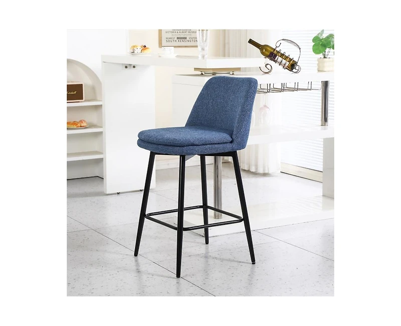 Set of 2 Swivel Counter Height Stools, 25.6" Upholstered Kitchen Island Chairs with Metal Legs & 360° Rotation-The Pop Home