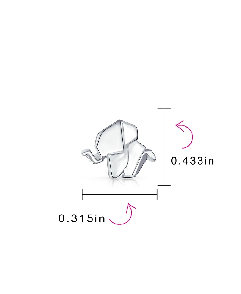 Bling Jewelry 3D Geometric Origami Elephant Stud Earrings in Sterling Silver