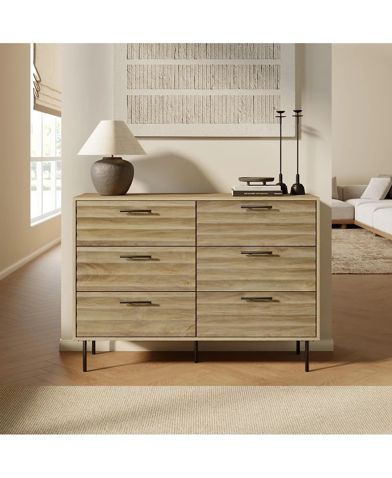 LuxenHome Mid-Century Modern Wave 6-Drawer 47.2-Inch Wide Dresser