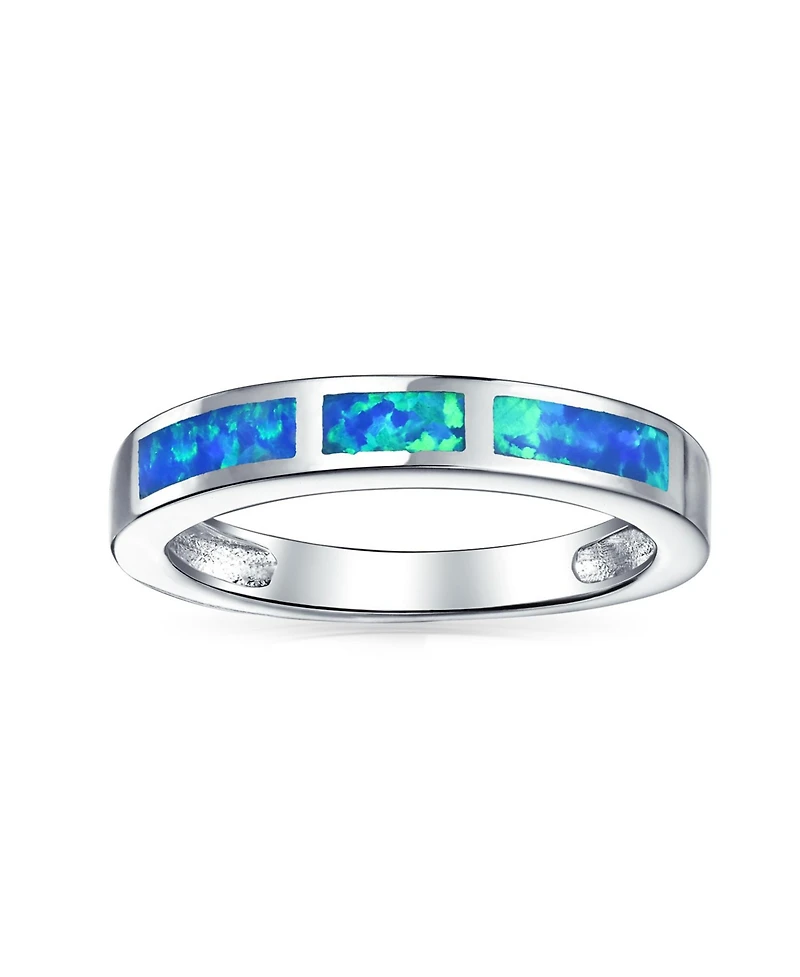 Bling Jewelry Geometric Eternity Blue Opal Inlay Stackable Band Silver Ring