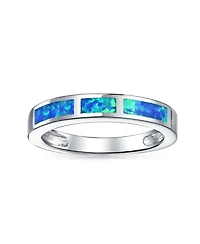 Bling Jewelry Geometric Eternity Blue Opal Inlay Stackable Band Silver Ring