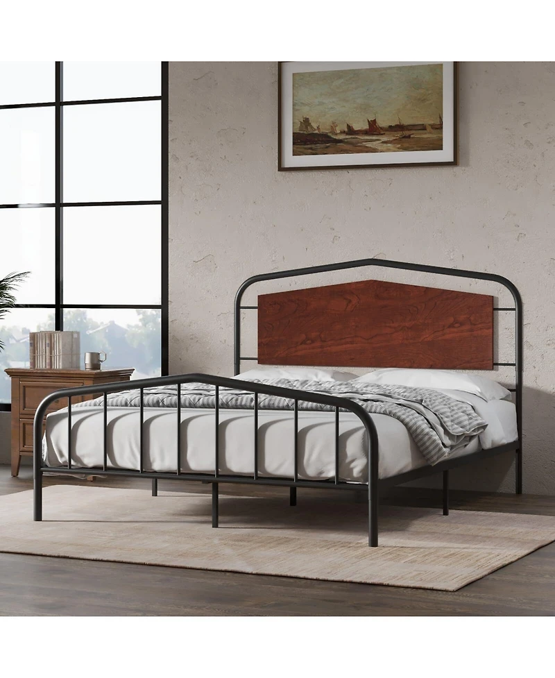 gaomon Platform Bed Frame with Wooden Headboard, Heavy Duty Metal Slats Support