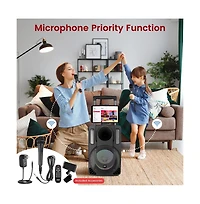 Pyle 15" Bluetooth Portable Pa Speaker with Rechargeable Battery, Two Wireless Microphones, Wired Microphone, Tablet Stand, Flashing Party Lights, Usb