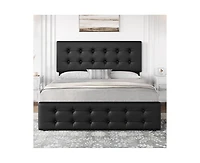 gaomon Queen Size Bed Frame with 4 Storage Drawers and Headboard, Faux Leather Upholstered Platform Bed Frame with Wooden Slats Support