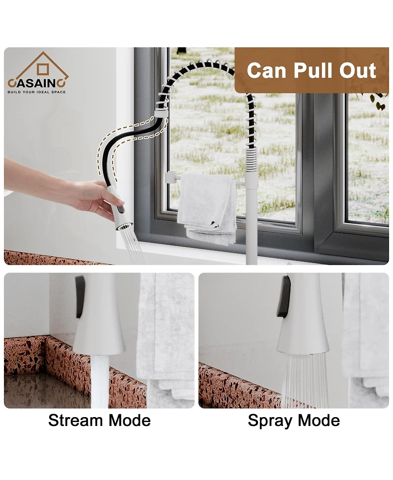 Casainc Spring Pull Down Sprayer Kitchen Faucet with Dual-Function Spray Head and Deck Plate