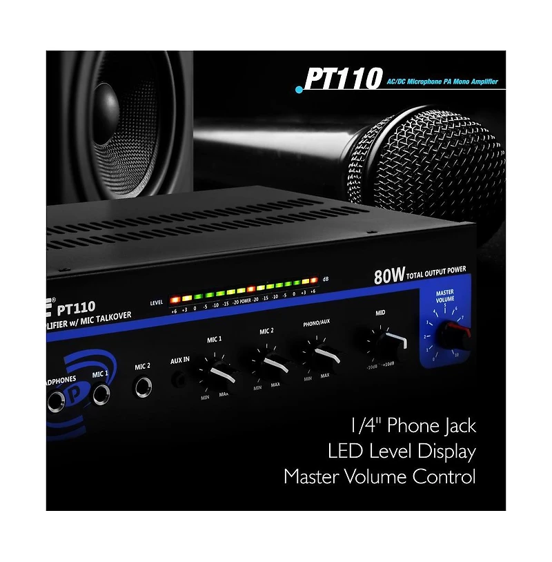 Pyle 80-Watt Microphone Pa Mono Amplifier with Usb/Bt