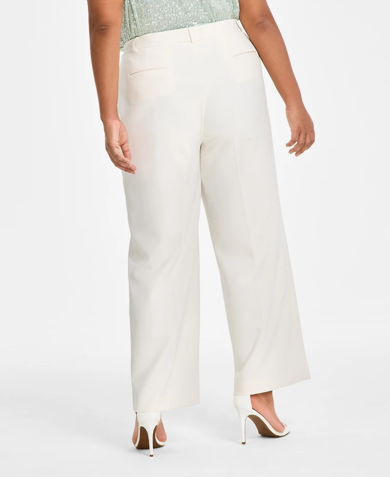 Anne Klein Plus Pull-On Wide-Leg Tailored Pants