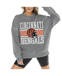 Gameday Couture Women's Gray Cincinnati Bengals Vintage Wash Oversized Crewneck Fleece Pullover