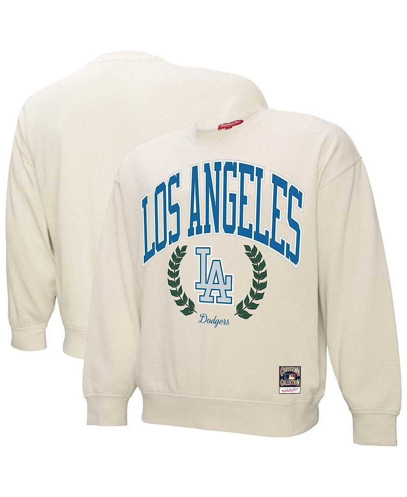 Mitchell & Ness Women's Cream Los Angeles Dodgers Cooperstown Collection Laurel Crew Pullover Sweatshirt