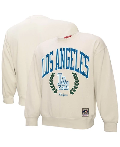 Mitchell & Ness Women's Cream Los Angeles Dodgers Cooperstown Collection Laurel Crew Pullover Sweatshirt