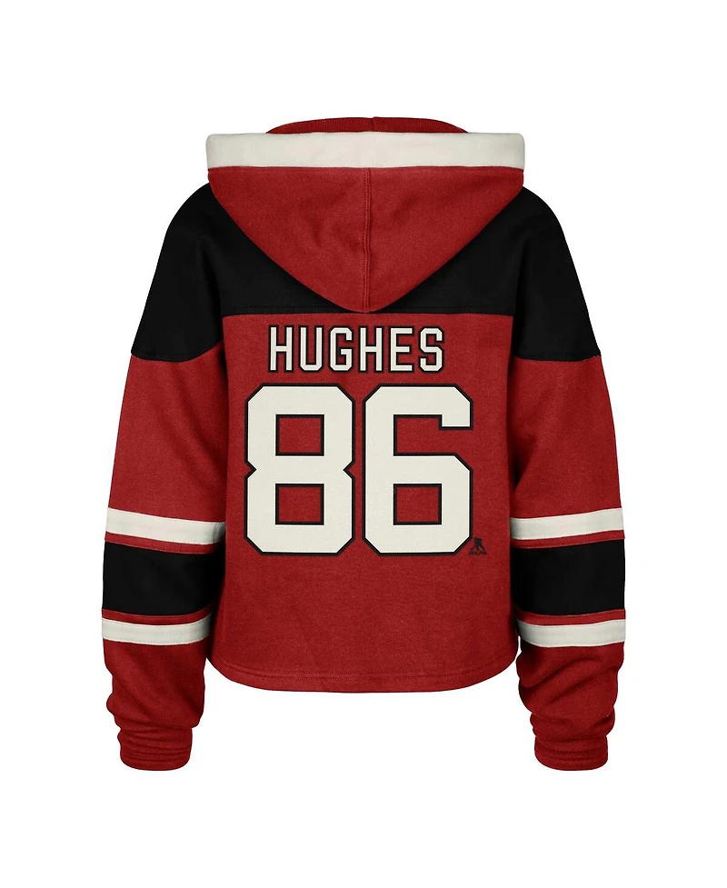 '47 Brand Women's Jack Hughes Red New Jersey Devils Superior Lacer Cropped Pullover Hoodie