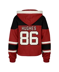 '47 Brand Women's Jack Hughes Red New Jersey Devils Superior Lacer Cropped Pullover Hoodie