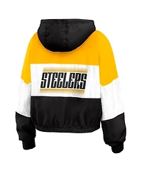 Wear by Erin Andrews Women's Black Pittsburgh Steelers Color Block Full-Zip Windbreaker Jacket