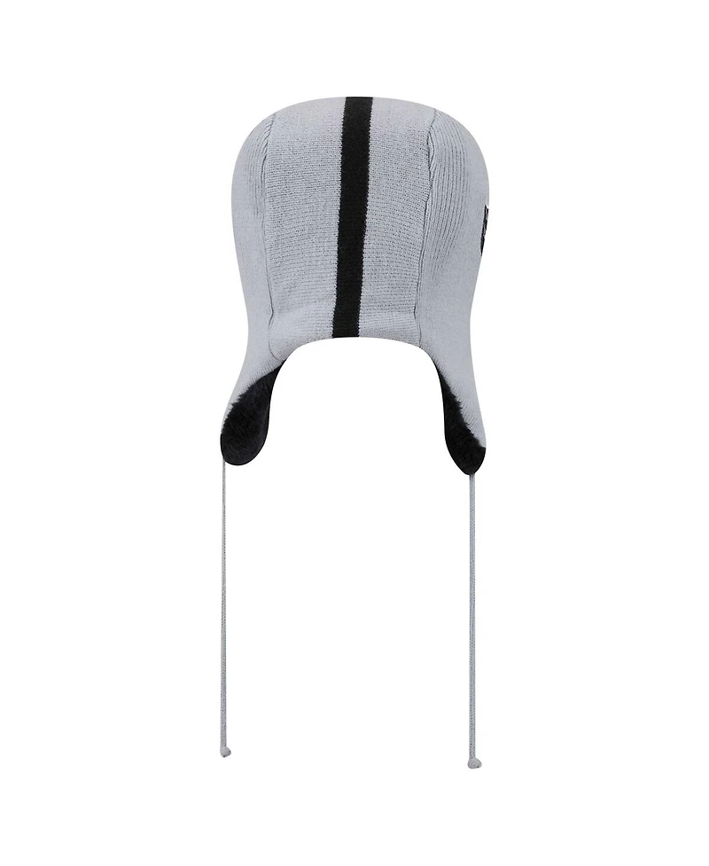 New Era Men's Silver Las Vegas Raiders Helmet Head Trapper Knit Hat