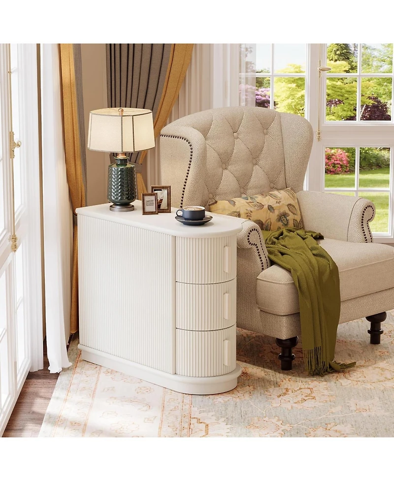 Tribesigns Solid Wood End Table, 3-Drawer Modern Sofa Side Narrow Chair Table Slim Nightstand for Living Room, Bedroom, Finished Back, No