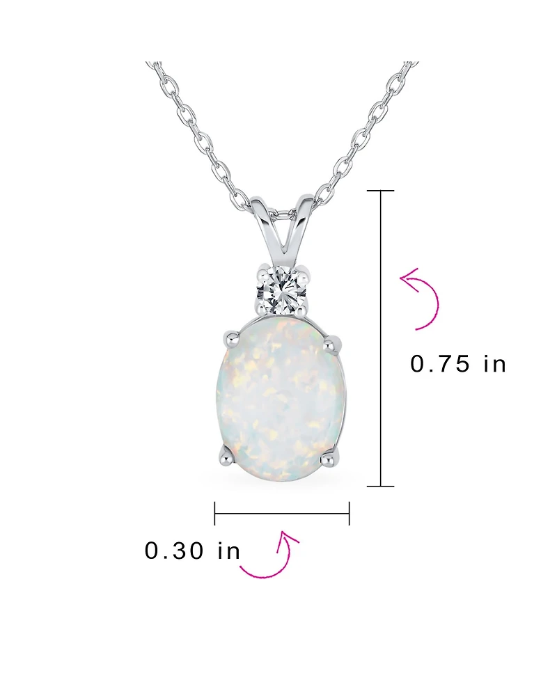 Bling Jewelry Classic Simple Cz Accent 5CT Oval Solitaire Created Opal Pendant Necklace Sterling Silver 16-18 Inch