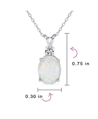 Bling Jewelry Classic Simple Cz Accent 5CT Oval Solitaire Created Opal Pendant Necklace Sterling Silver 16-18 Inch