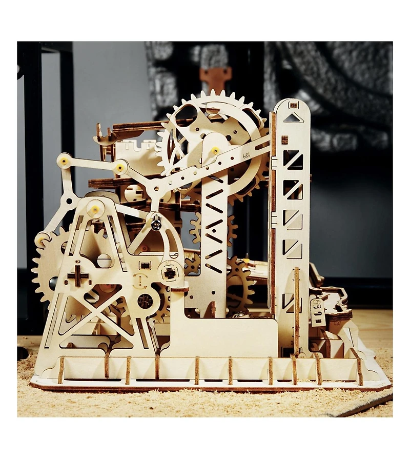 Robotime Marble Run Kit 3D Wooden Jigsaw Puzzles Model to Build for Adults Birthday Gift, Beige, 10"9"8"