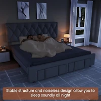 Queen Size Bed Frame with 1 Storage Drawers, Upholstered Platform Bed Frame