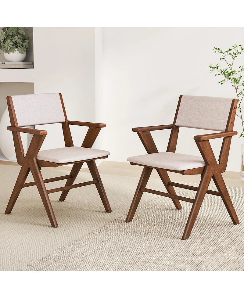 Gymax Wooden Dining Chair Set of 4 w/ Rubber Wood Frame Padded Seat & Back Armrests