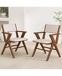 Gymax Wooden Dining Chair Set of 4 w/ Rubber Wood Frame Padded Seat & Back Armrests