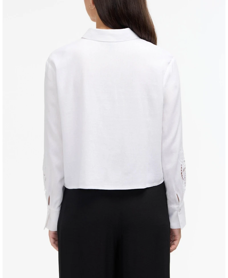 Ellen Tracy Women s Cropped Shirt with Embroidery