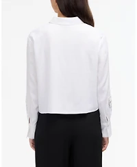 Ellen Tracy Women s Cropped Shirt with Embroidery