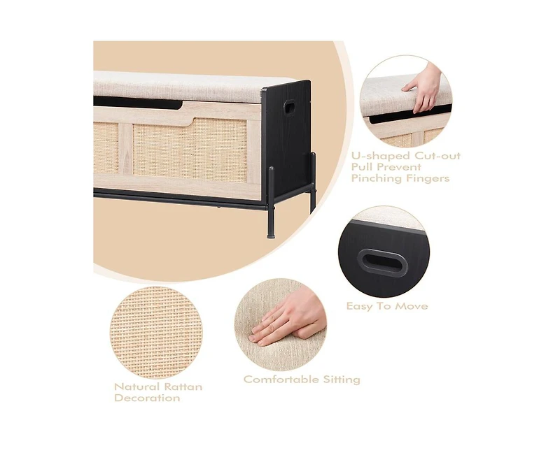 gaomon Rattan Storage Bench with 2 Safety Hinges, Storage Chest, Toy Box, Entryway Storage Bench Supports 260 lb, Toy Chest Organizer, Easy Assembly