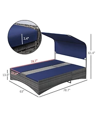 Outsunny Outdoor Double Chaise Lounge w/ Canopy, Reclining Daybed,
