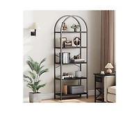 gaomon Bookshelf 5 Tier Bookcase Arched Display Racks Tall Standing Bookshelves Metal Frame Open Storage Rack Shelf Large Black Book Shelf for Bedroom