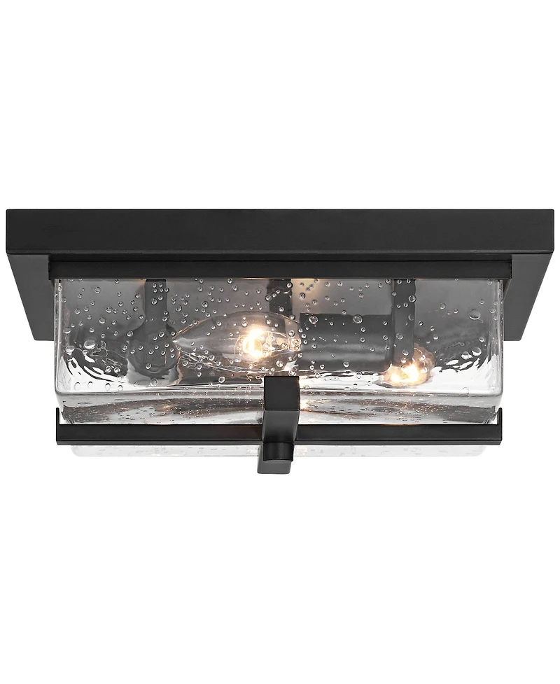 Franklin Iron Works Grambling 11 3/4" Farmhouse Flush-Mount Ceiling Light Fixture Kitchen Foyer 4-Light Rustic Black Finish