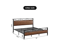 gaomon King Bed Frame, Metal Platform Bed Frame with Rustic Vintage Soft-breaded Headboard and Footboard, Noise Free, No Box Spring Needed, Easy Assem
