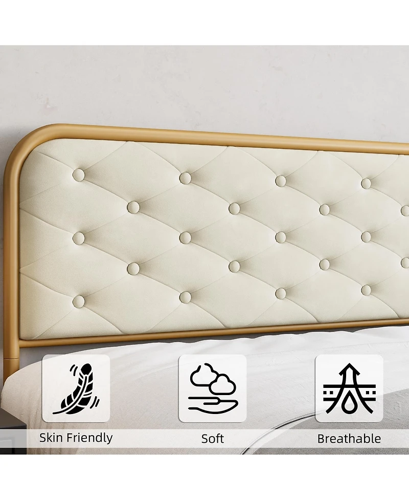 gaomon King Bed Frame with Button Velvet Headboard, Upholstered Tufted Footboard