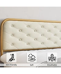 gaomon King Bed Frame with Button Velvet Headboard, Upholstered Tufted Footboard