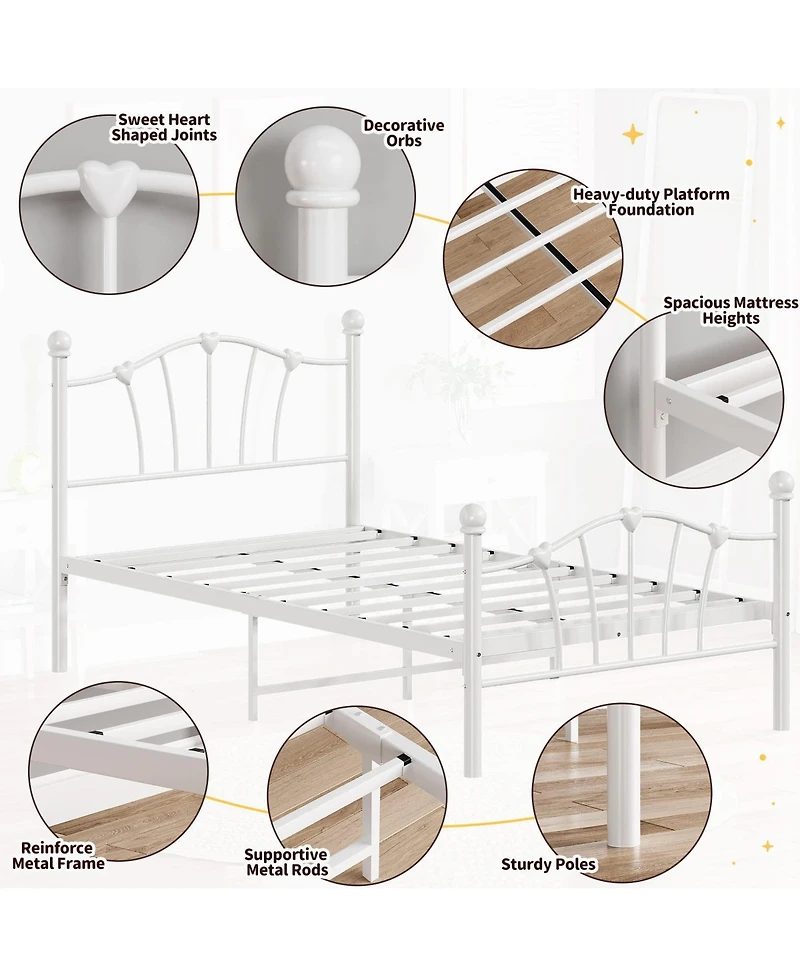 gaomon Twin Size Metal Platform Bed Frame for Girls, Twin Bed Frame with Headboard